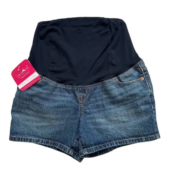 Isabel Maternity Crossover Panel Stretch Denim Jean Midi Shorts Size 2 NEW - Picture 12 of 12